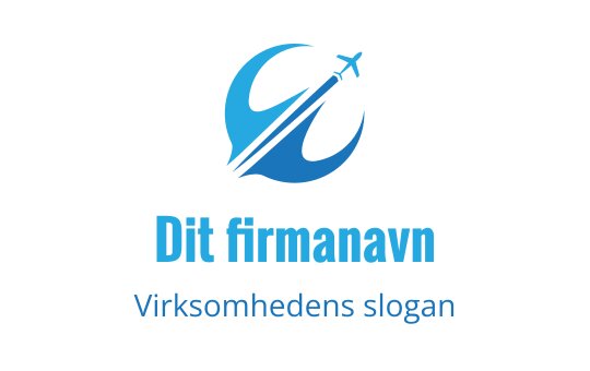 Moderne blå logo med et fly og sirkulære elementer