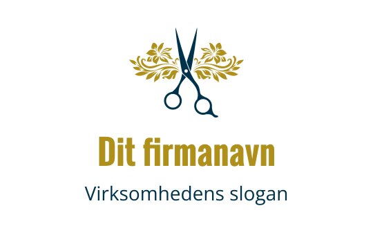 Elegant logo design med saks og dekorative blader i gull og teal