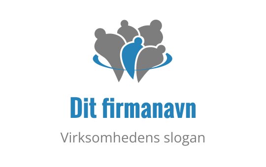 Stilisert logo med abstrakte figurer i grå og blå nyanser