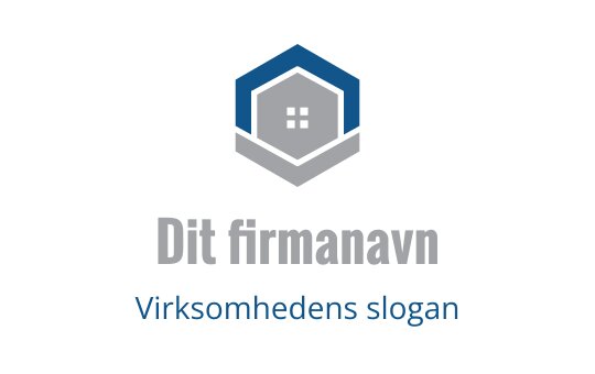 Moderne sekskantet logo med hus-silhuett i blått og grått