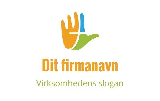 Fargerik håndlogo med oransje, grønn og blå elementer