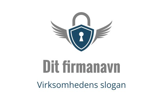 Skjoldlogo med vinger og nøkkelhull i blått og grått